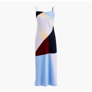 J. Crew Collection Minimal Geometric Blue & Burgundy Slip Midi Dress, size 6